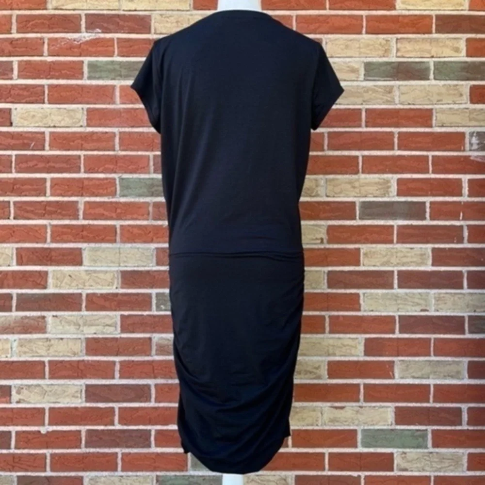 Athleta V-neck Ruched Black Short Sleeve Midi Dress 👗 - Picture 5 of 9